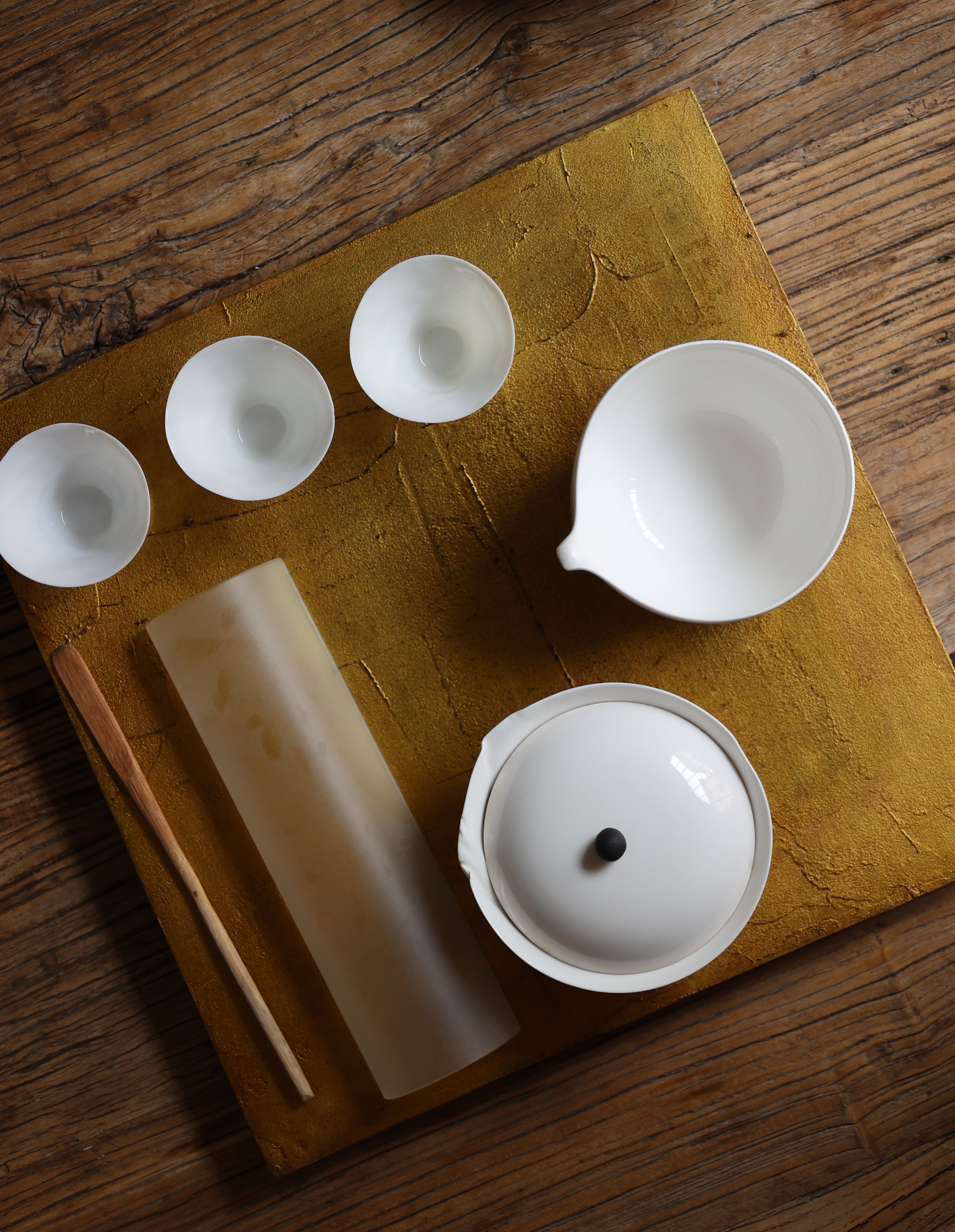 Bronze Gold Wood Tray-  Square