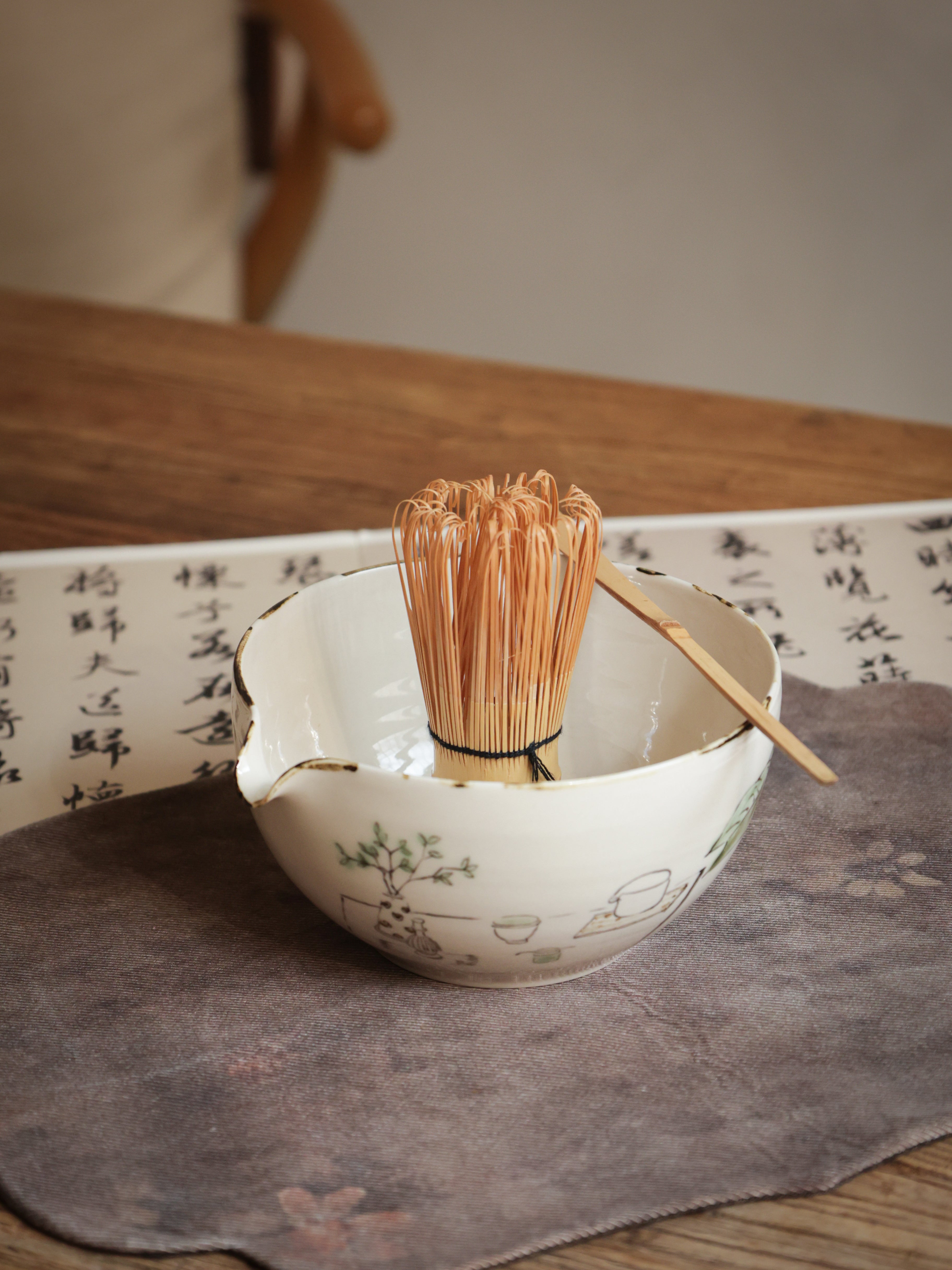 Hand-pained Matcha Ceremony Scene Tea Bowl