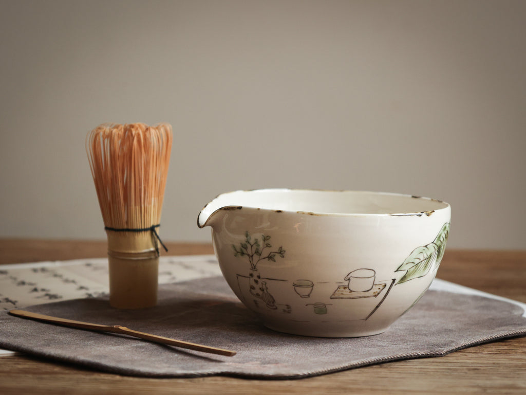 Hand-pained Matcha Ceremony Scene Tea Bowl