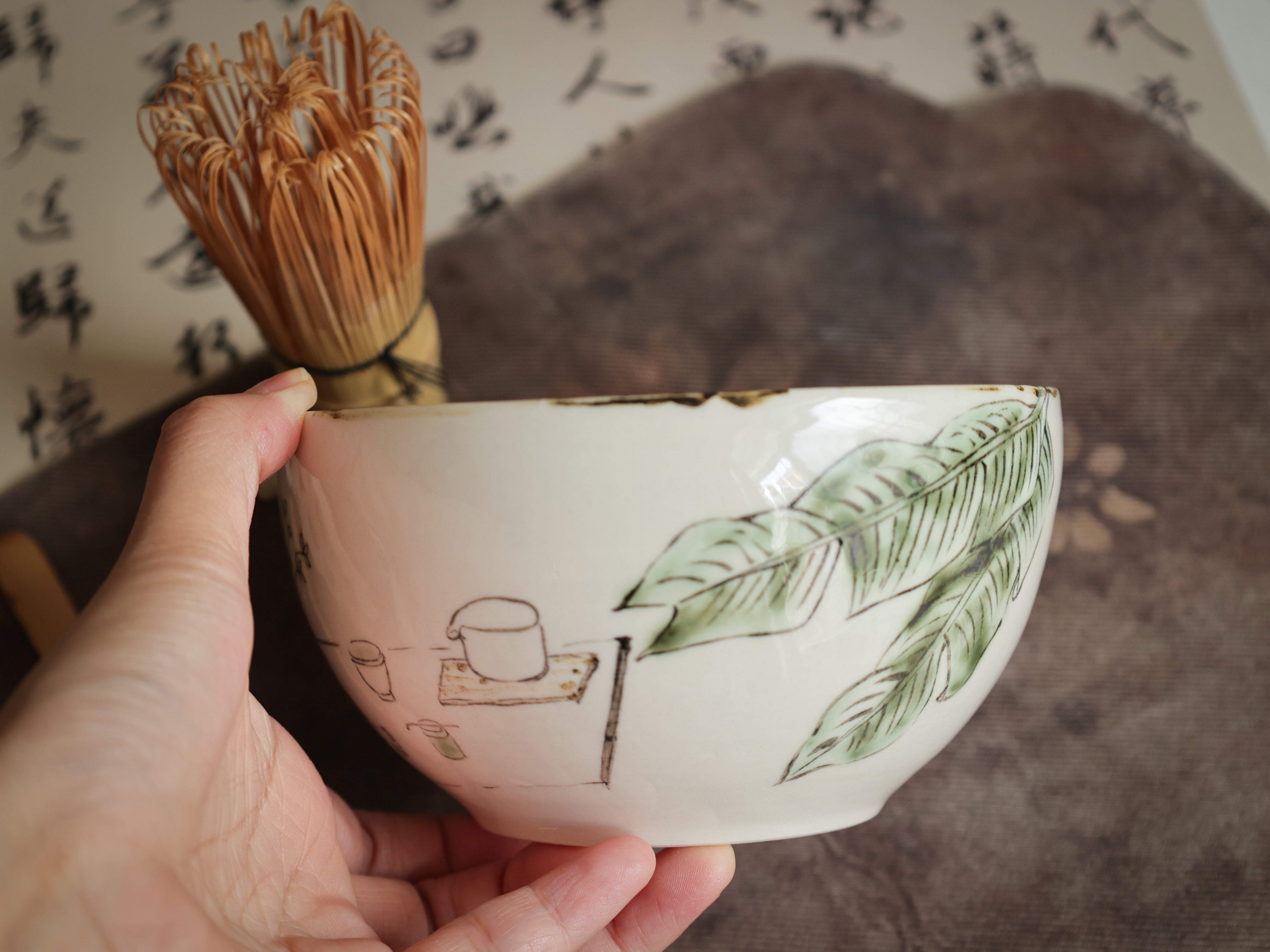 Hand-pained Matcha Ceremony Scene Tea Bowl