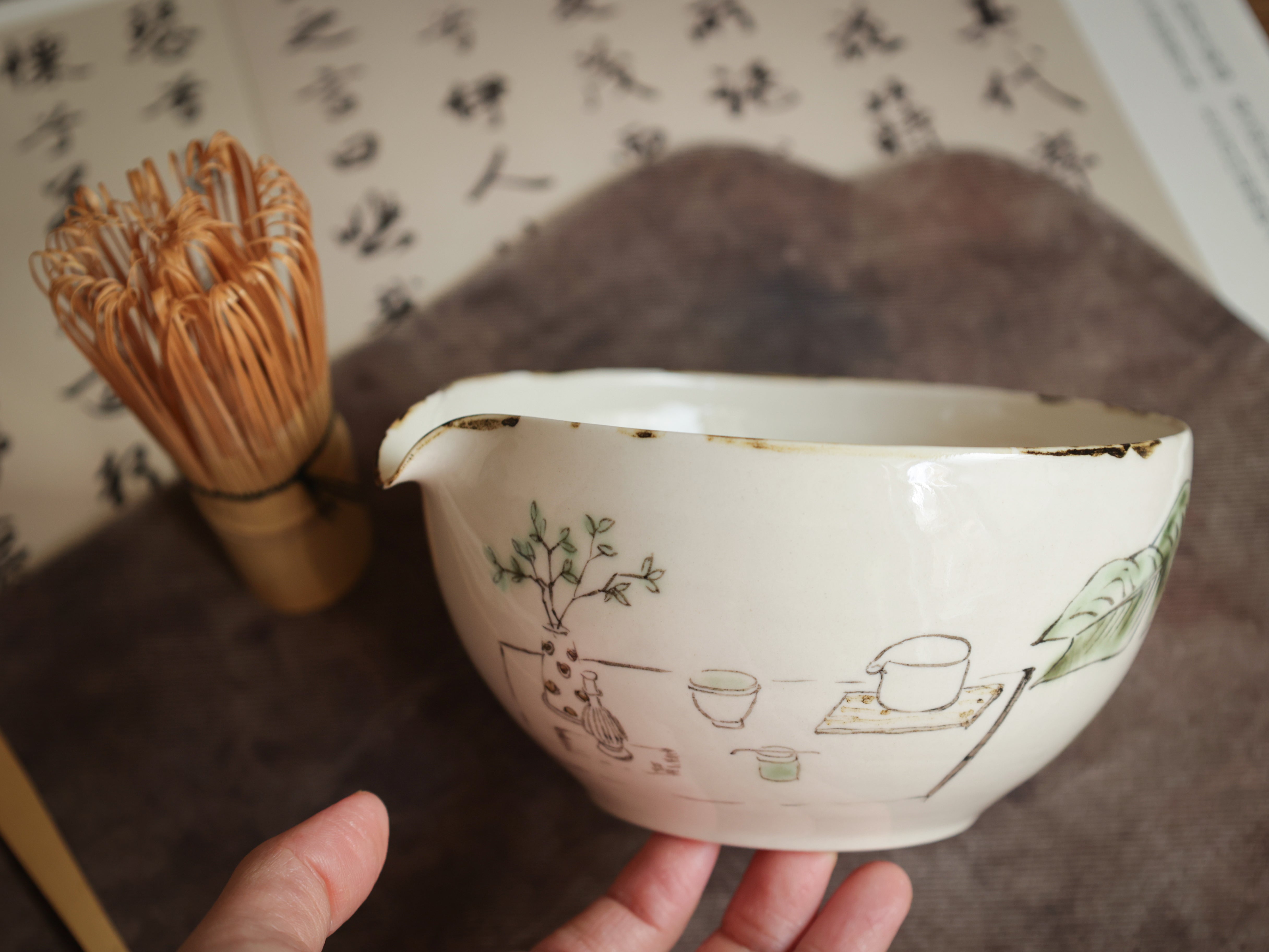 Hand-pained Matcha Ceremony Scene Tea Bowl