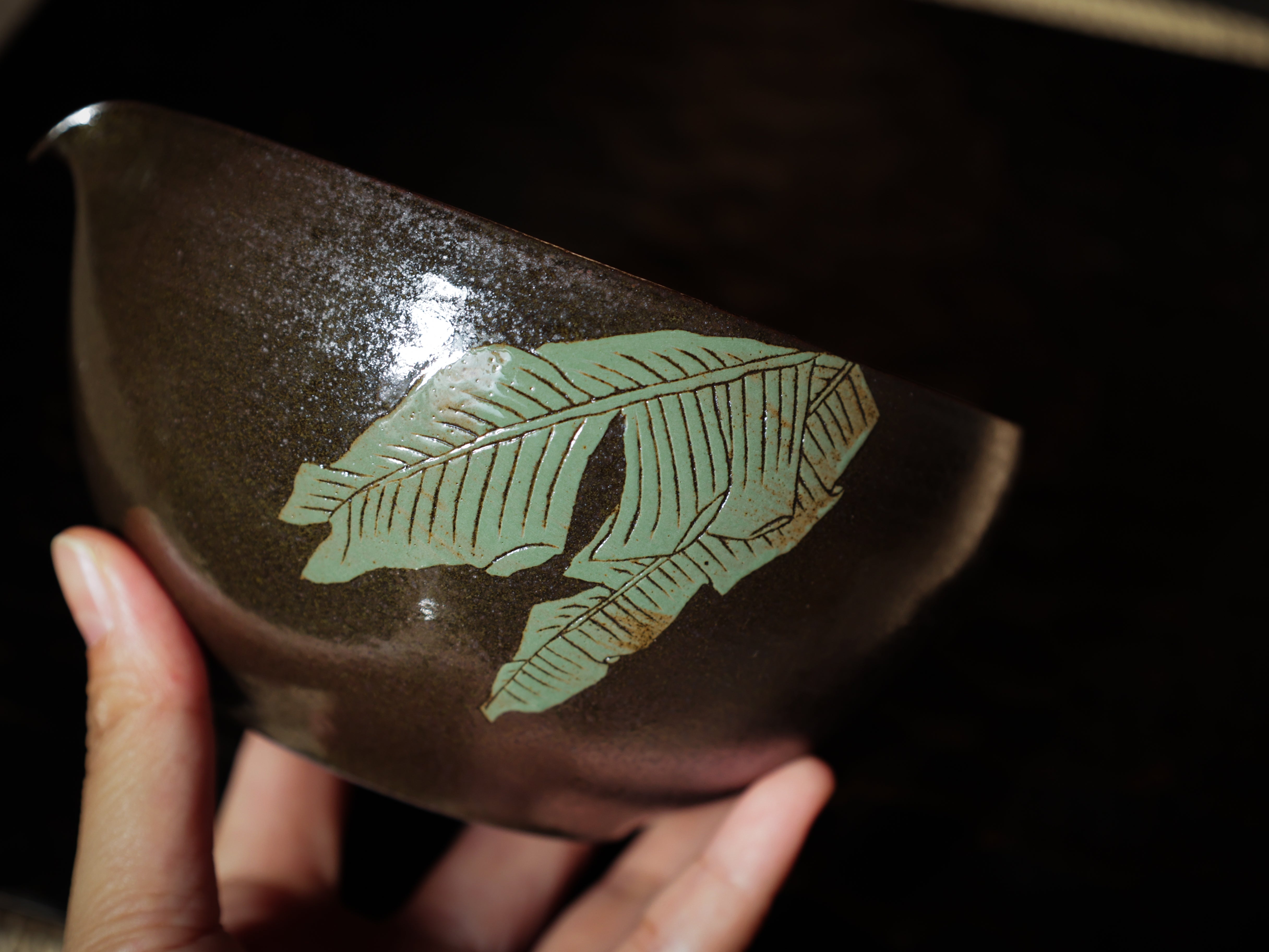 Handpainted Leaves Mettalic Tea Bowl (chawan) #06