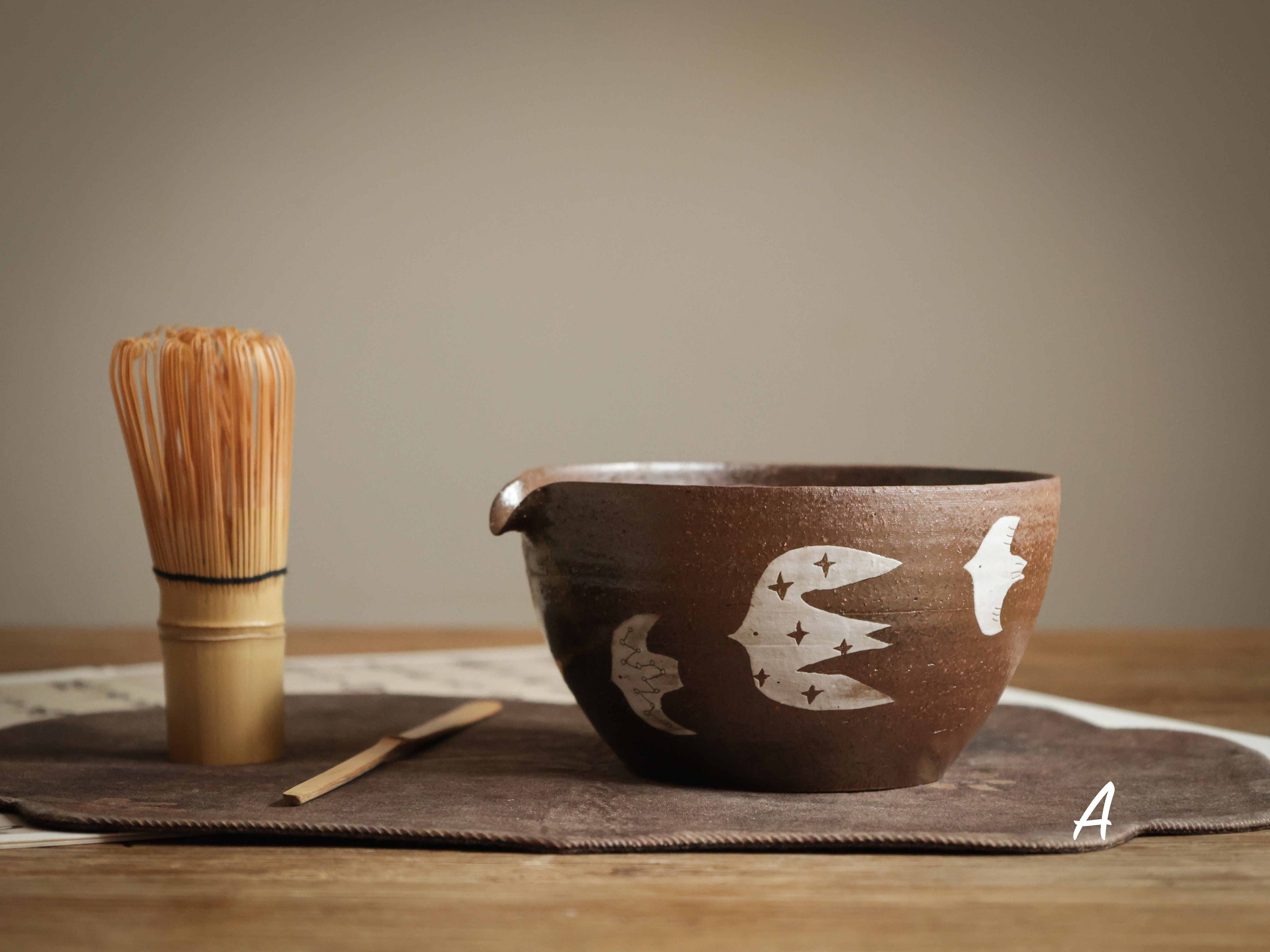 Hand-painted Birds Tea Bowl (Matcha Chawan)-Dark