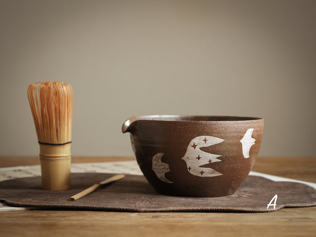 Hand-painted Birds Tea Bowl (Matcha Chawan)-Dark
