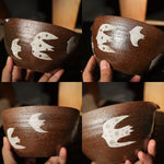 Hand-painted Birds Tea Bowl (Matcha Chawan)-Dark