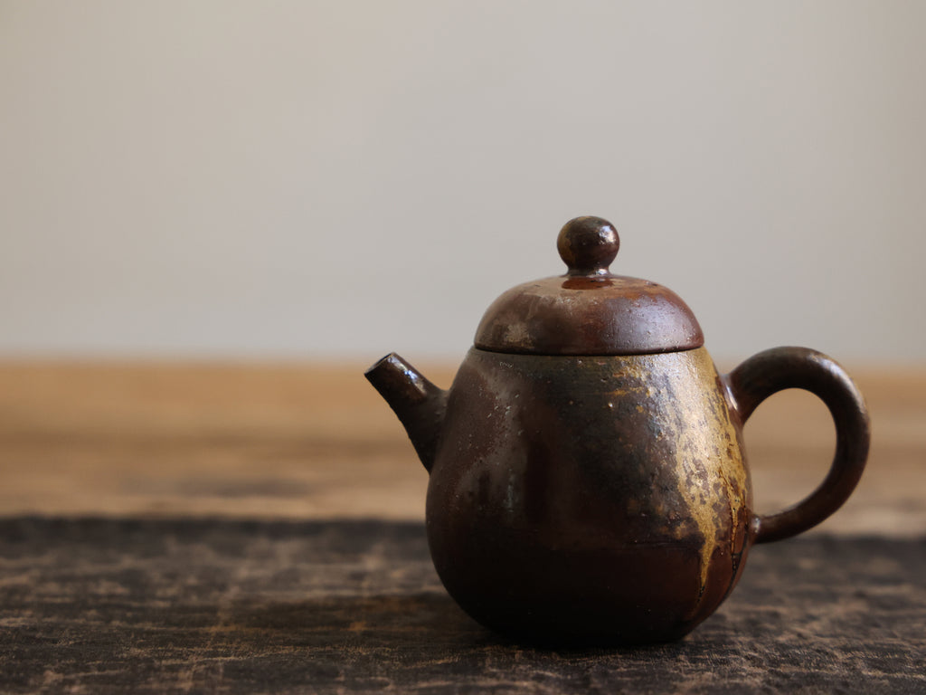 Golden Drips Woodfired Teapot