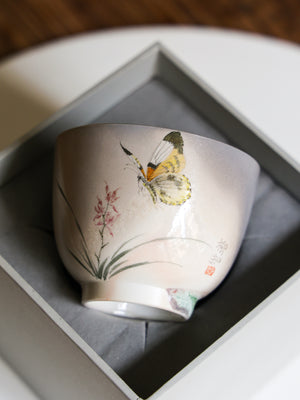 Handpainted Butterfly Woodfired Teacup #04