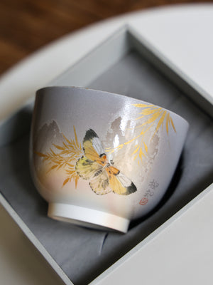 Handpainted Butterfly Woodfired Teacup #01