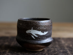 Handcarved Girl and Whale Woodfired Teacup