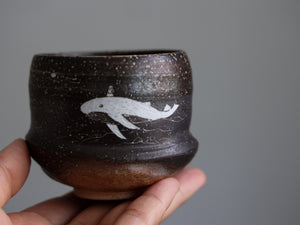 Handcarved Girl and Whale Woodfired Teacup