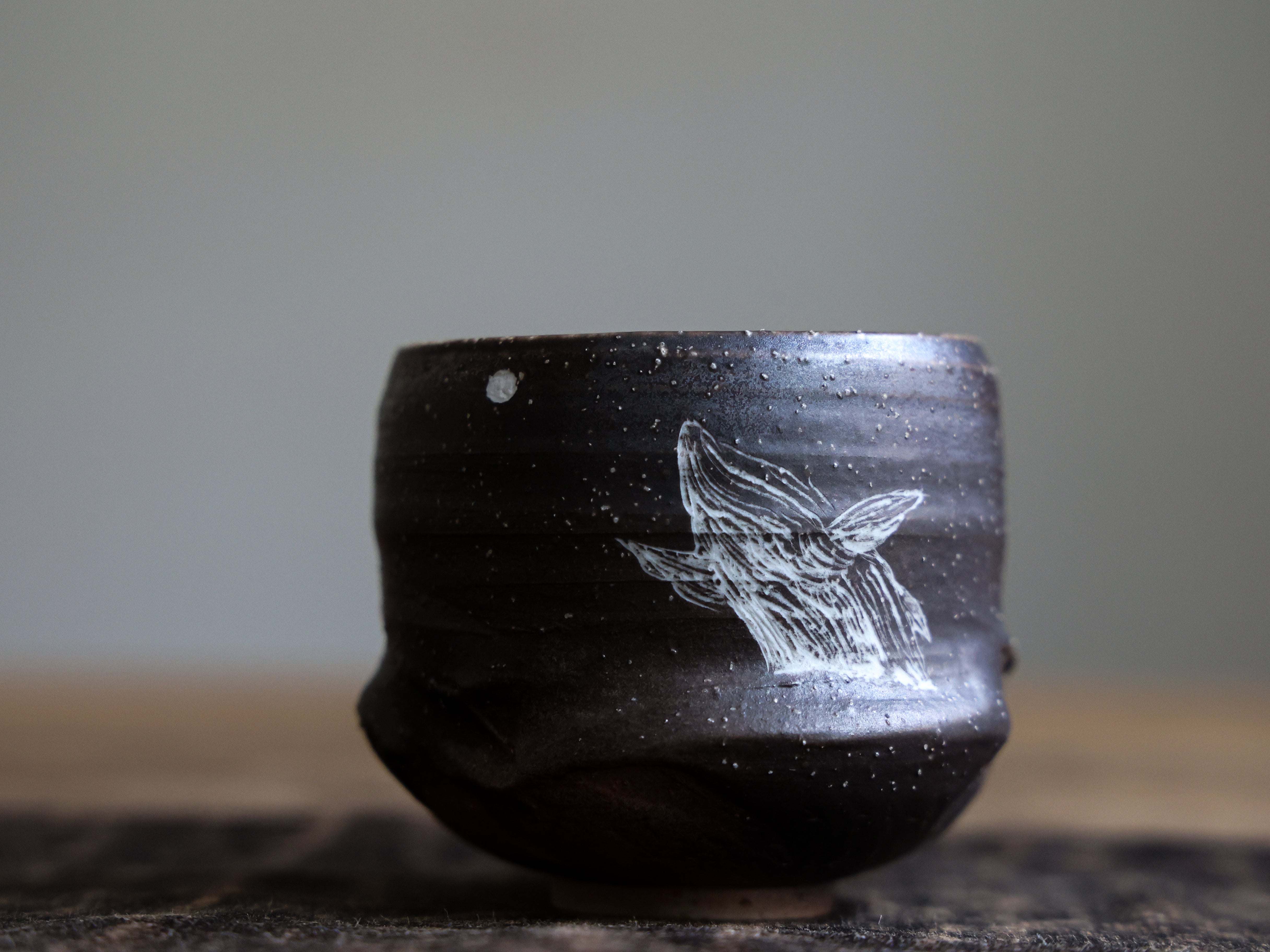 Handcarved Whale Woodfired Teacup