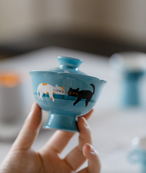 Handpainted Sleeping Cats Gaiwan #02