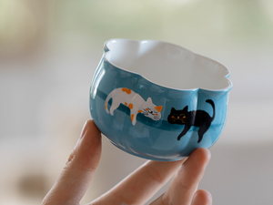 Handpainted Sleeping Cats Pastel Blue Tea Cup - 150ml