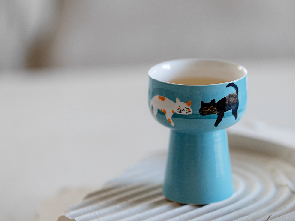 Handpainted Sleeping Cats Pastel Blue Teacup -60ml