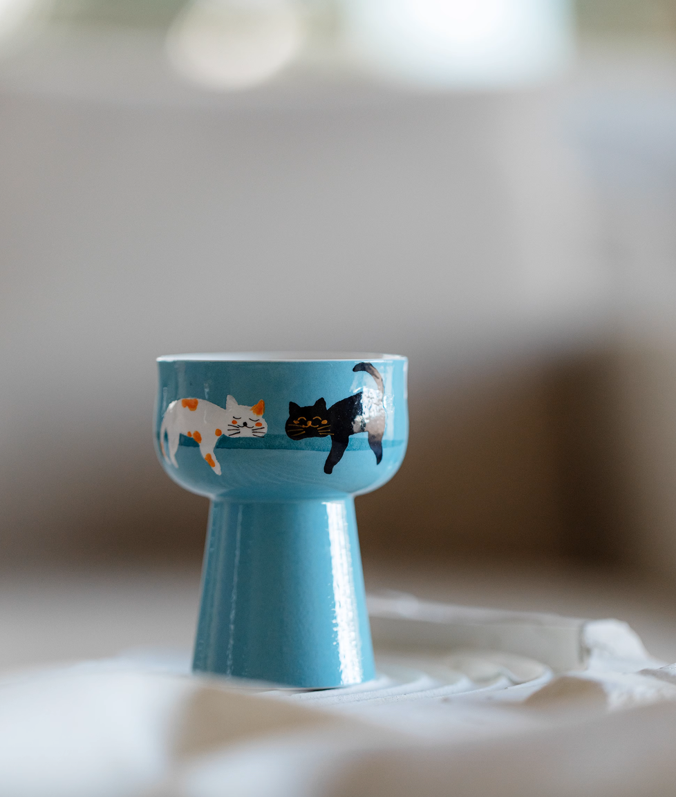 Handpainted Sleeping Cats Pastel Blue Teacup -60ml