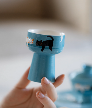 Handpainted Sleeping Cats Pastel Blue Teacup -60ml