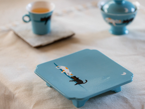 Handpainted Sleeping Cats Pastel Blue Tray