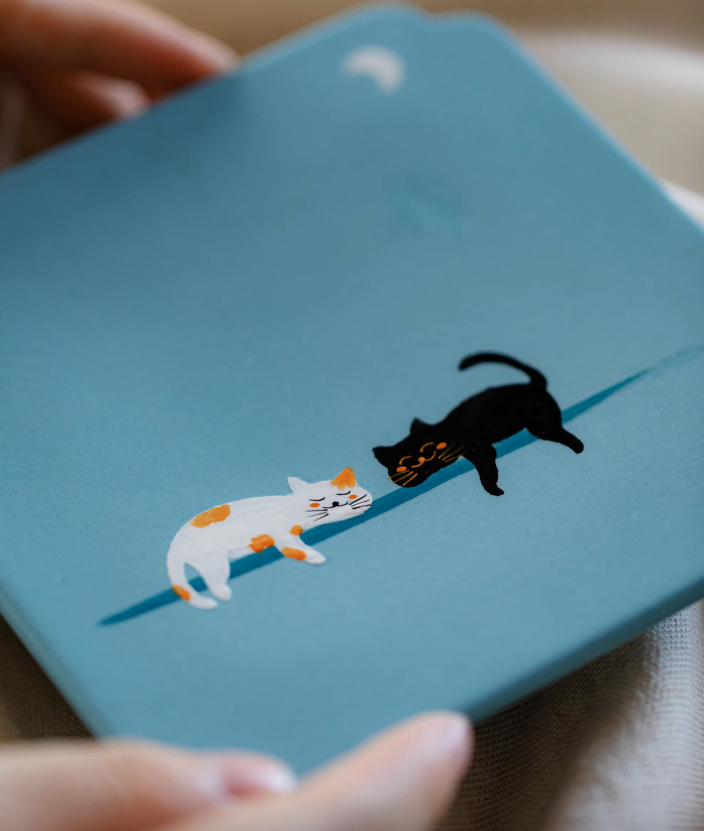 Handpainted Sleeping Cats Pastel Blue Tray