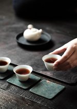 Dark Green Squares Double Sides Teacup Saucers (set of two)