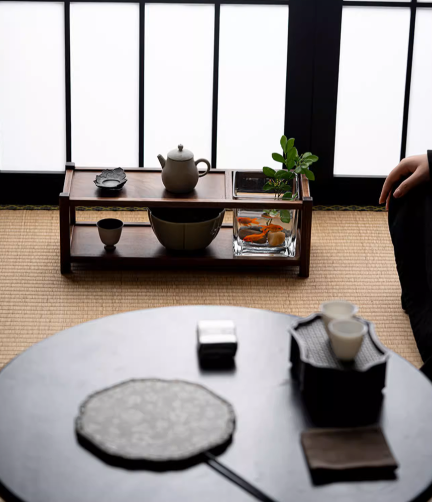 Walnut Teaware Shelf (including a glass container)