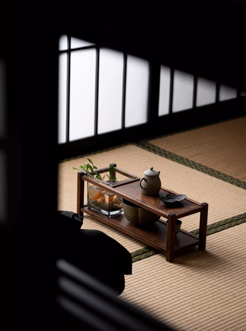 Walnut Teaware Shelf (including a glass container)