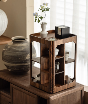 360° Rotating Walnut Tea Cabinet