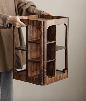 360° Rotating Walnut Tea Cabinet