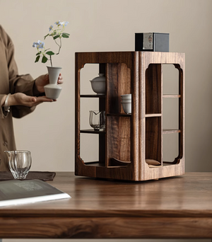 360° Rotating Walnut Tea Cabinet