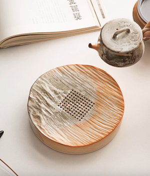 Sea Waves Shino Ink Tea Tray -Round