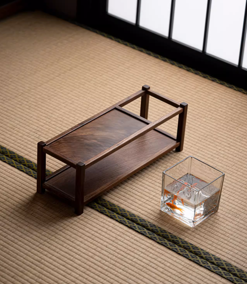 Walnut Teaware Shelf (including a glass container)