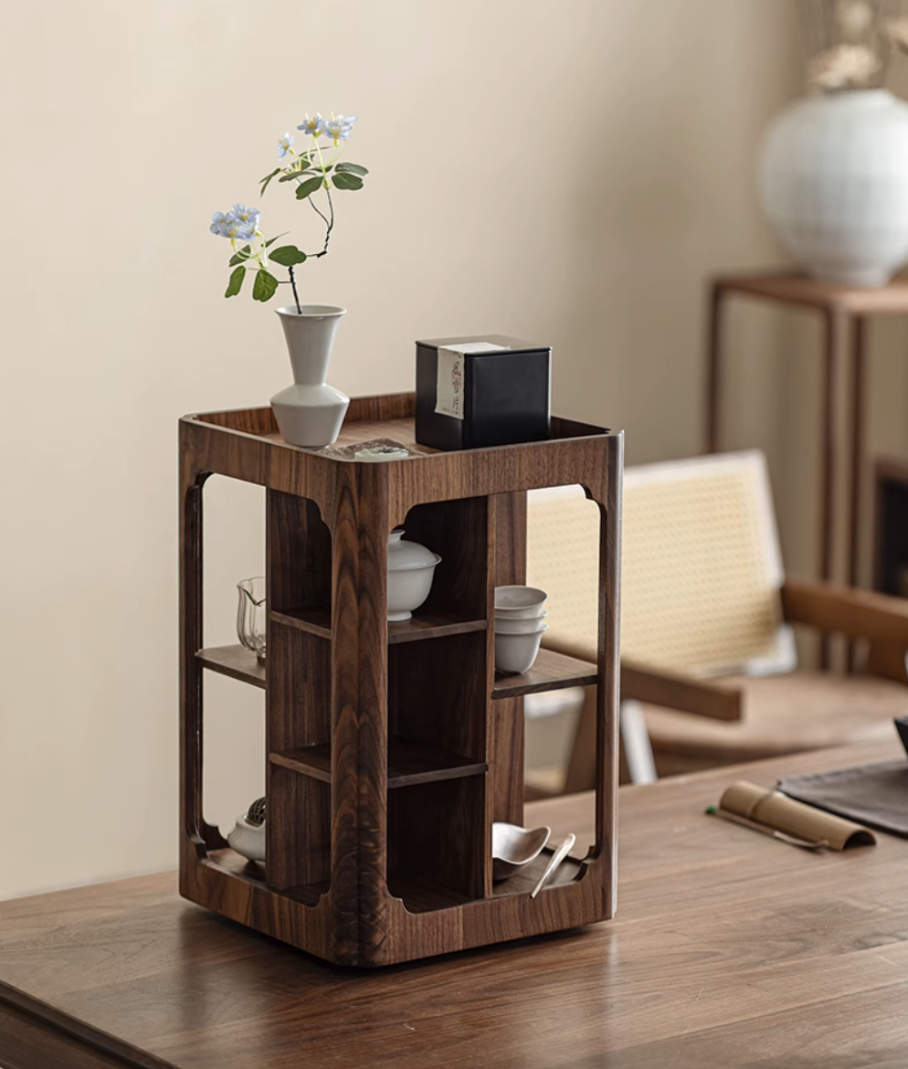 360° Rotating Walnut Tea Cabinet