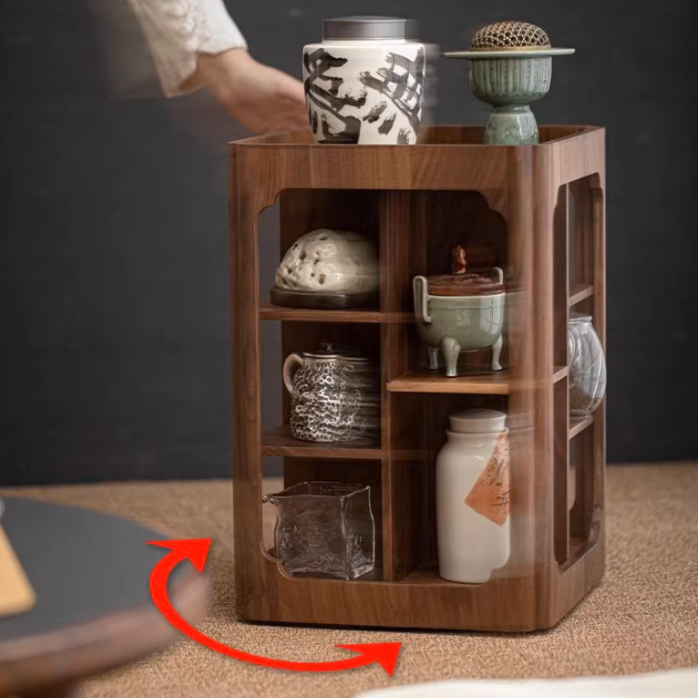 360° Rotating Walnut Tea Cabinet