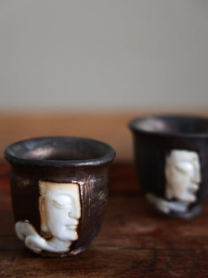 Embossed Face Woodfired Teacup