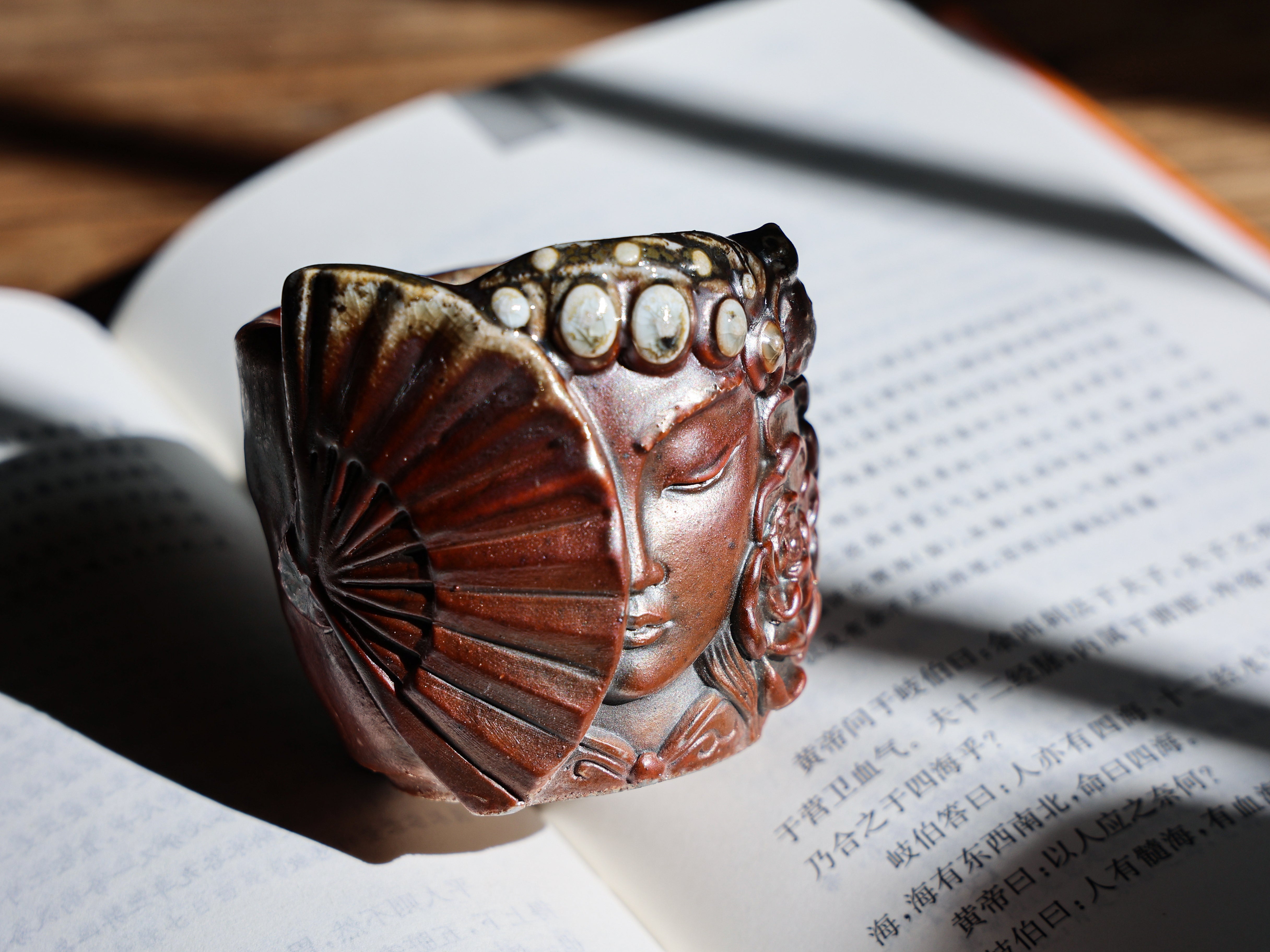 Hand-carved Lady Woodfired Teacup