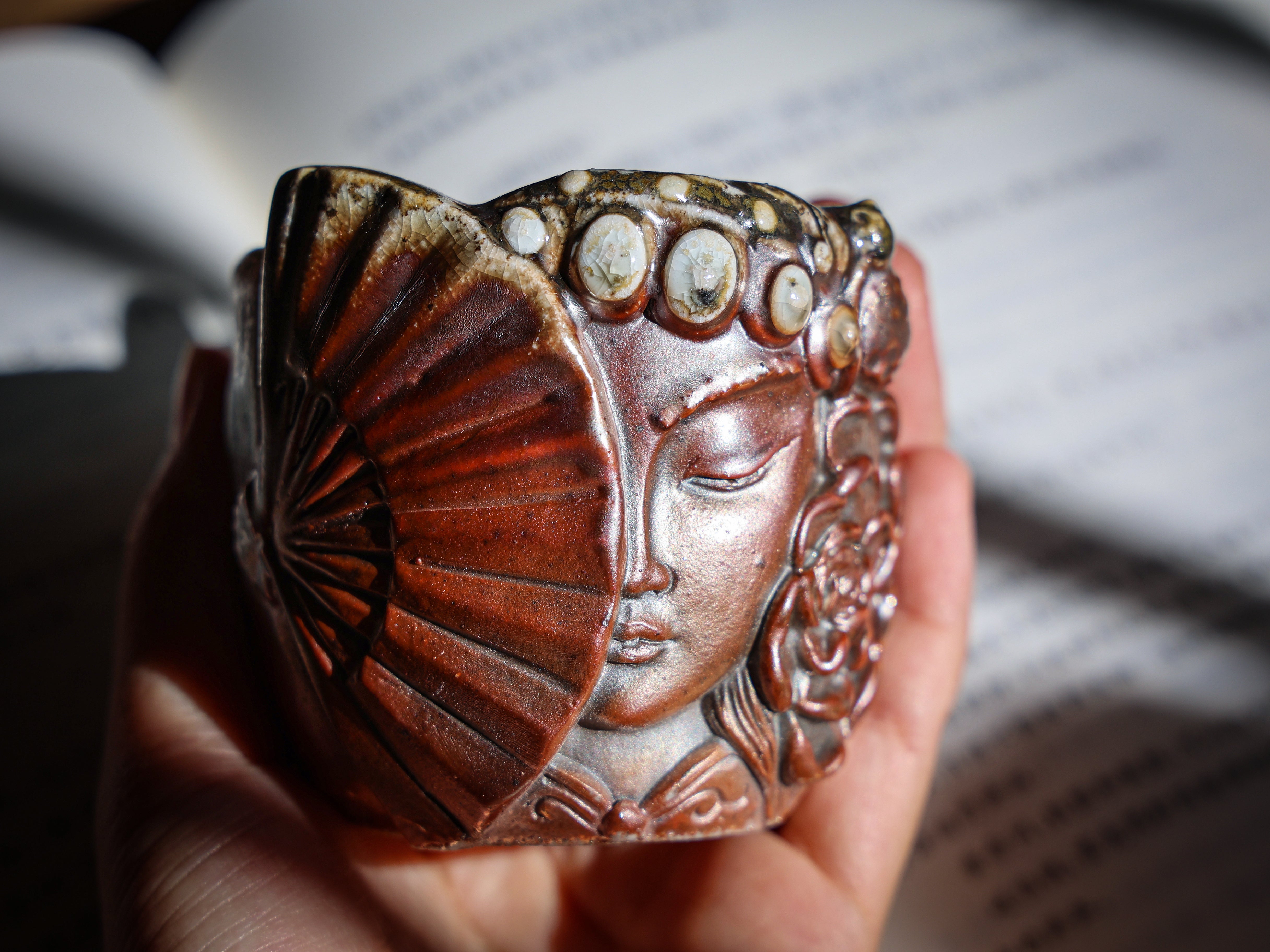 Hand-carved Lady Woodfired Teacup