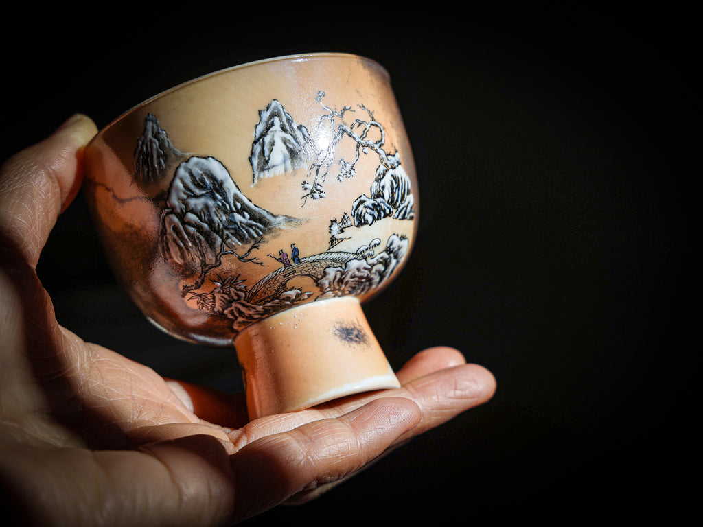 Handpainted Snowy View Woodfired Teacup