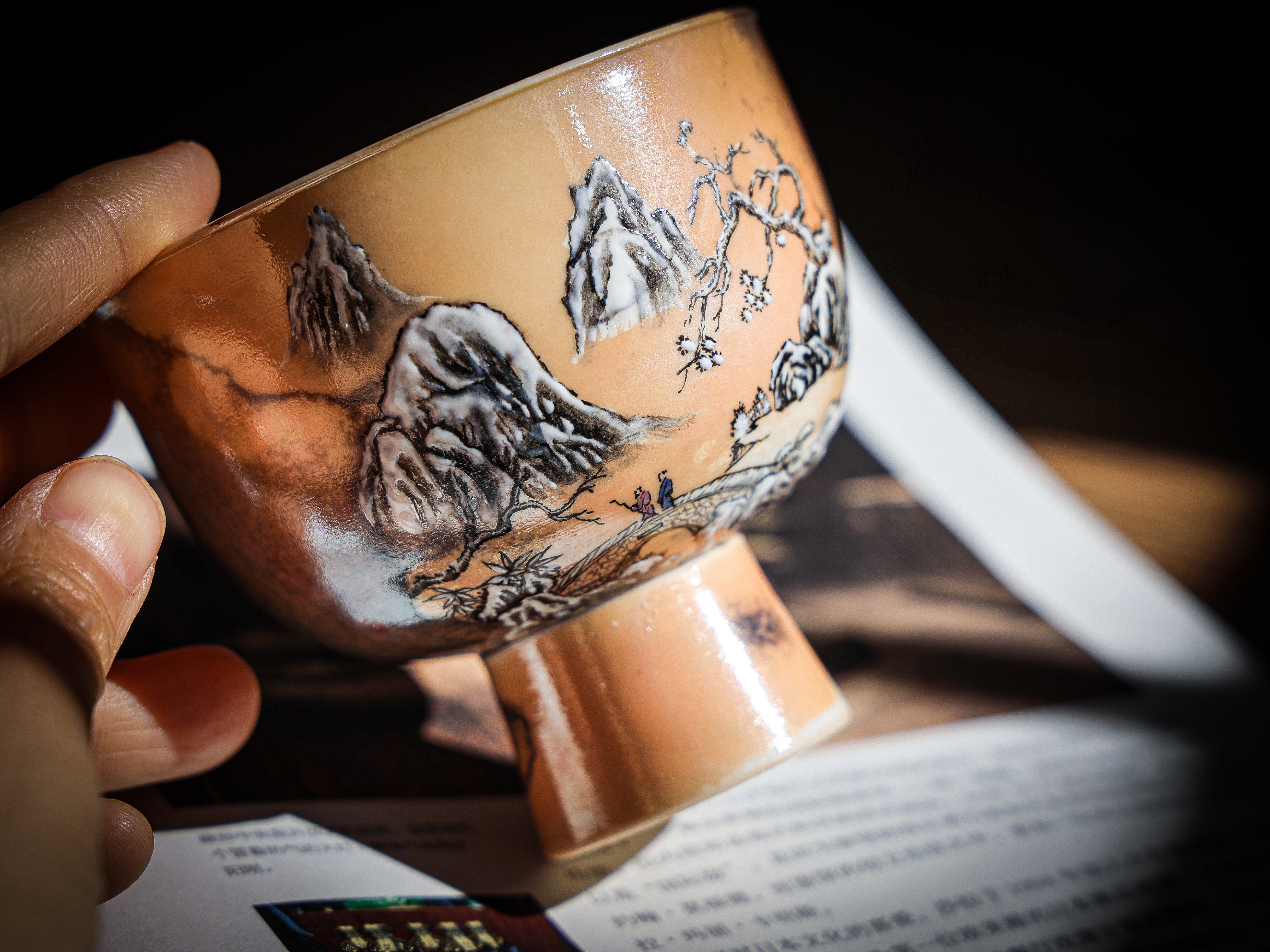 Handpainted Snowy View Woodfired Teacup