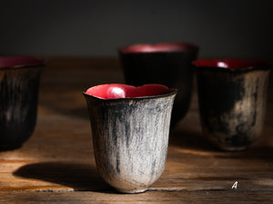 Silvered Flower Teacup (Red)