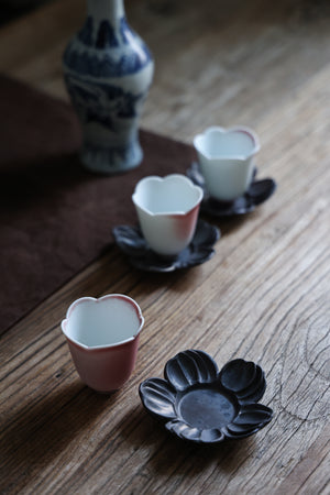 Bian Black Flowered Teacup Saucers