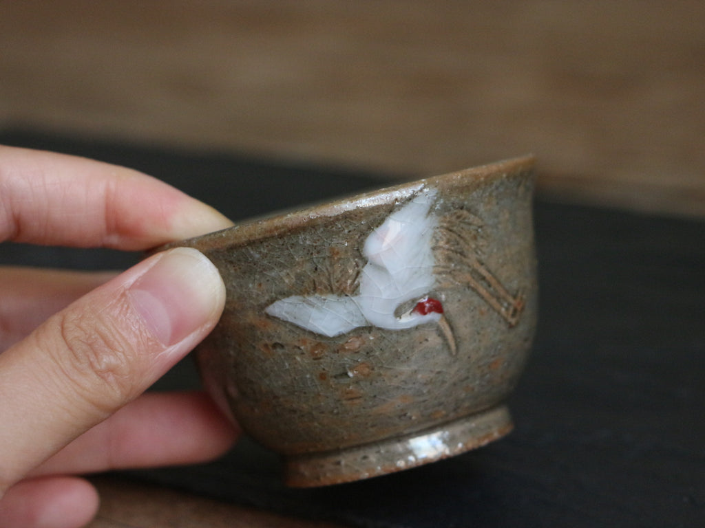 Embossed Crane Woodfired Teacup