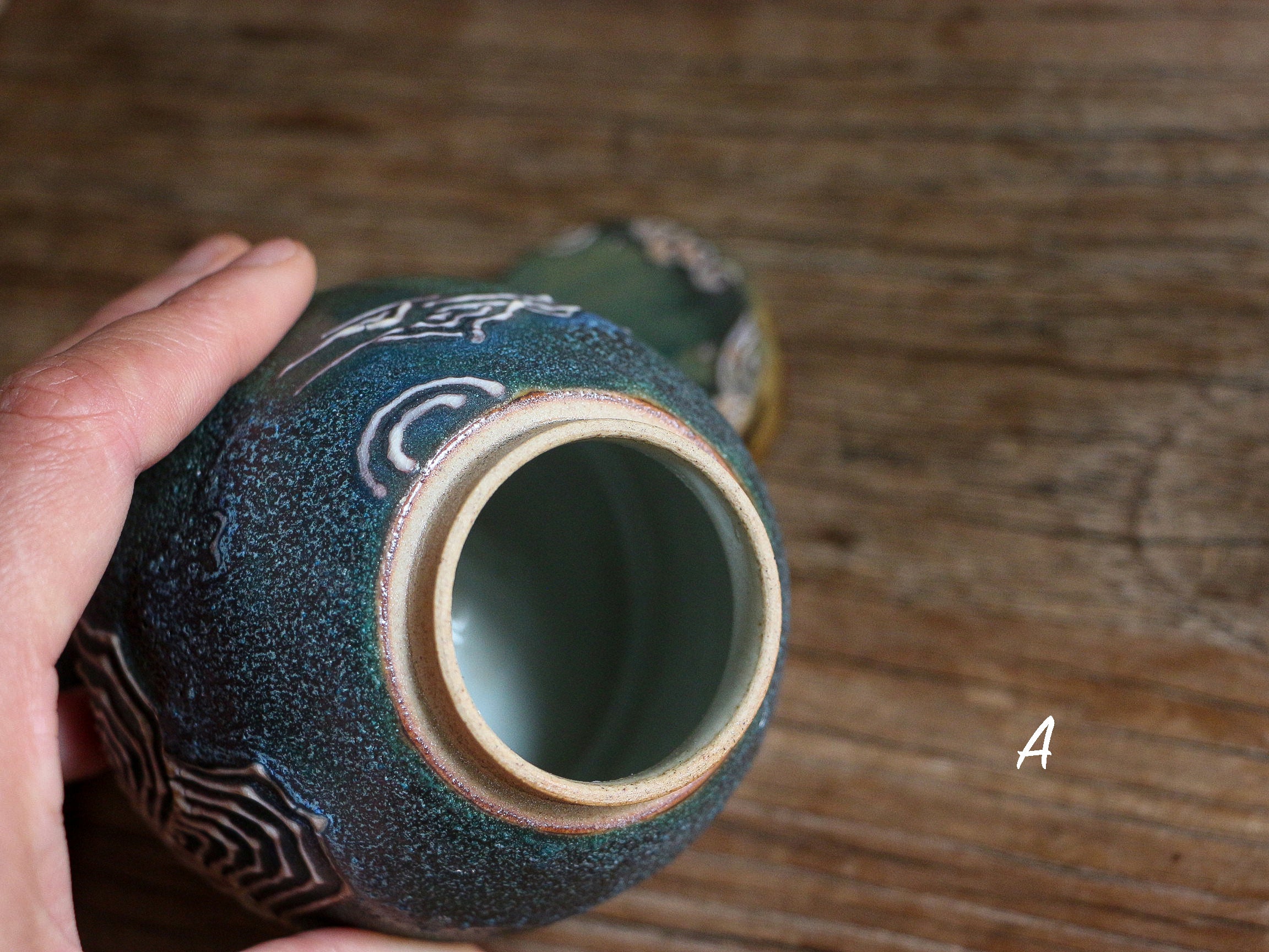 Green Hand-Embossed Tea Jar