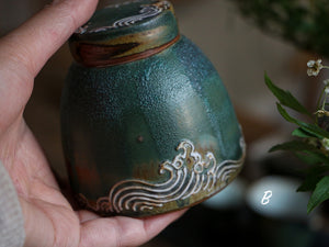 Green Hand-Embossed Tea Jar