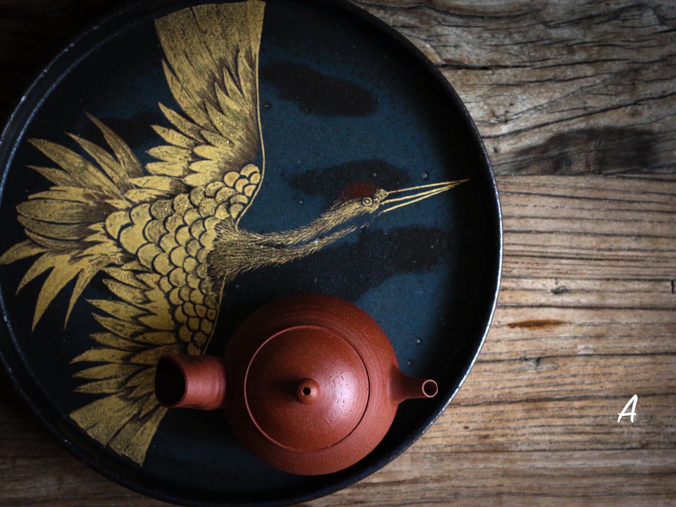Bian Handpainted Golden Crane Tea Tray